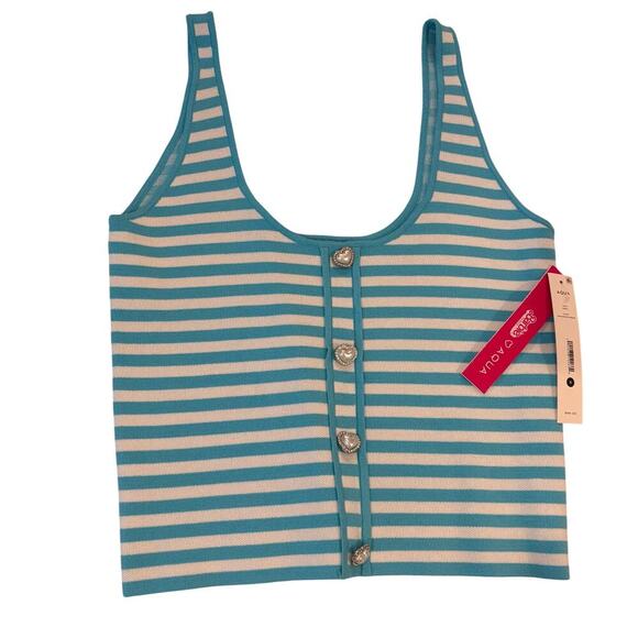 Barbie the Movie x Aqua Heart Button Teal Stripped Crop Top Womens Size Small - Picture 3 of 9